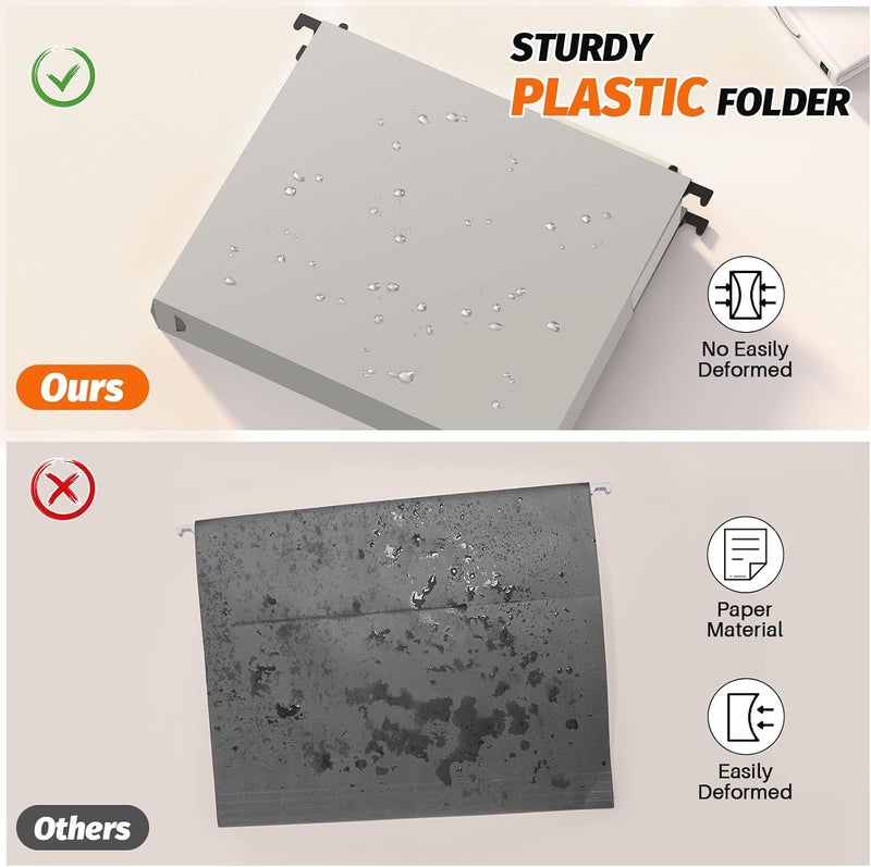 SHUTEX Extra Capacity Plastic Hanging File Folders,12 Pack Reinforced Expanding Hang Folder Letter Size,Accordian Pocket,Heavy Duty 2 Inch Expansion, Hard Hanging Folder Organizer for Office Home,Grey - Image 3